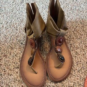 Elegant Brown Sandals with Beaded Details